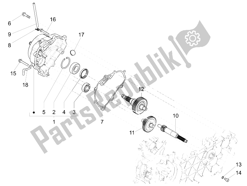 All parts for the Reduction Unit of the Vespa 150 Sprint 4T 3V IE USA 2014