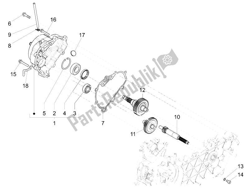 All parts for the Reduction Unit of the Vespa 150 Sprint 4T 3V IE USA 2014