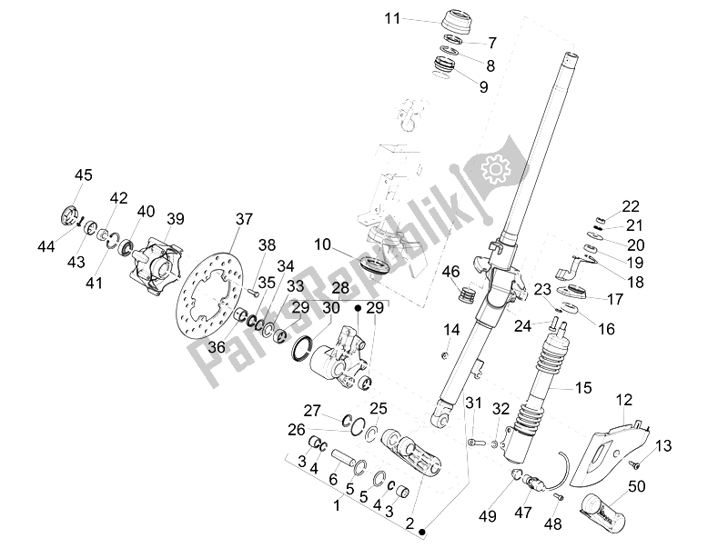 All parts for the Fork/steering Tube - Steering Bearing Unit of the Vespa 125 4T 3V IE Primavera Vietnam 2014