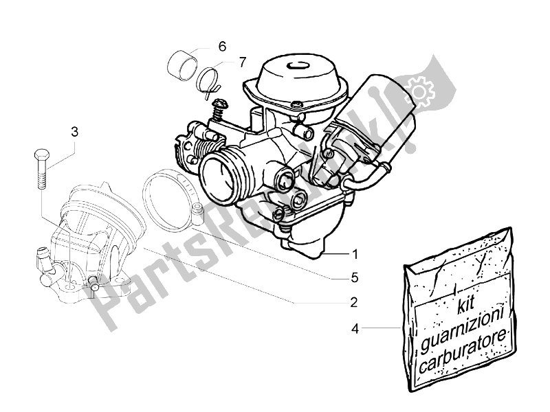 Toutes les pièces pour le Carburateur, Montage - Tuyau Union du Vespa Granturismo 200 L UK 2005