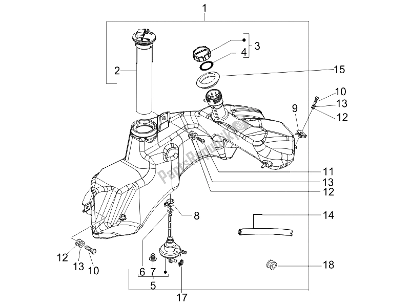 Alle onderdelen voor de Benzinetank van de Vespa Granturismo 200 L USA 2006