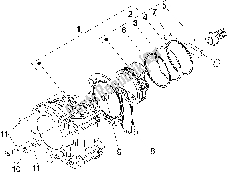 Toutes les pièces pour le Unité Cylindre-piston-axe De Poignet du Vespa GTS 250 2005