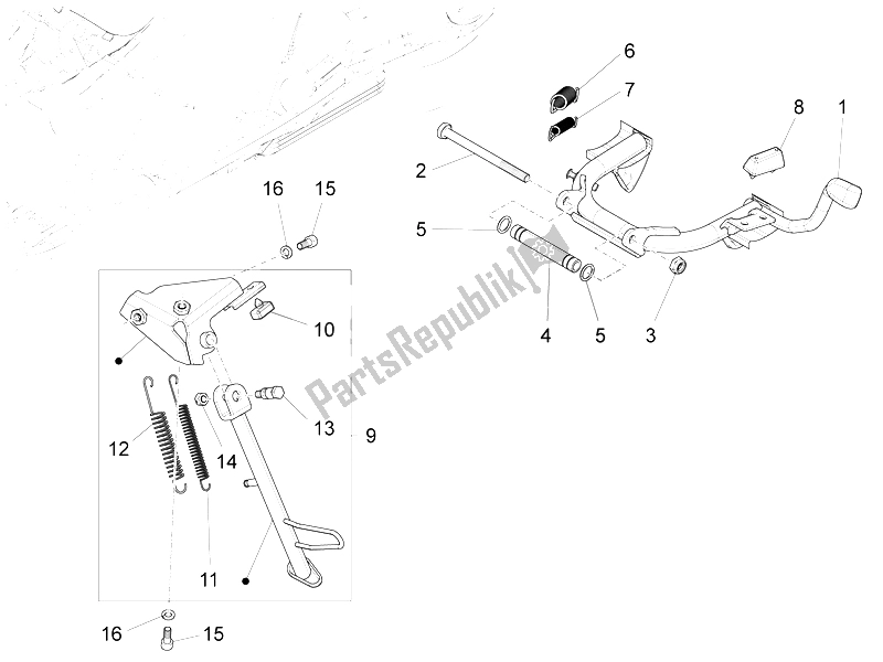 All parts for the Stand/s of the Vespa S 150 4T 2V IE E3 College 2009