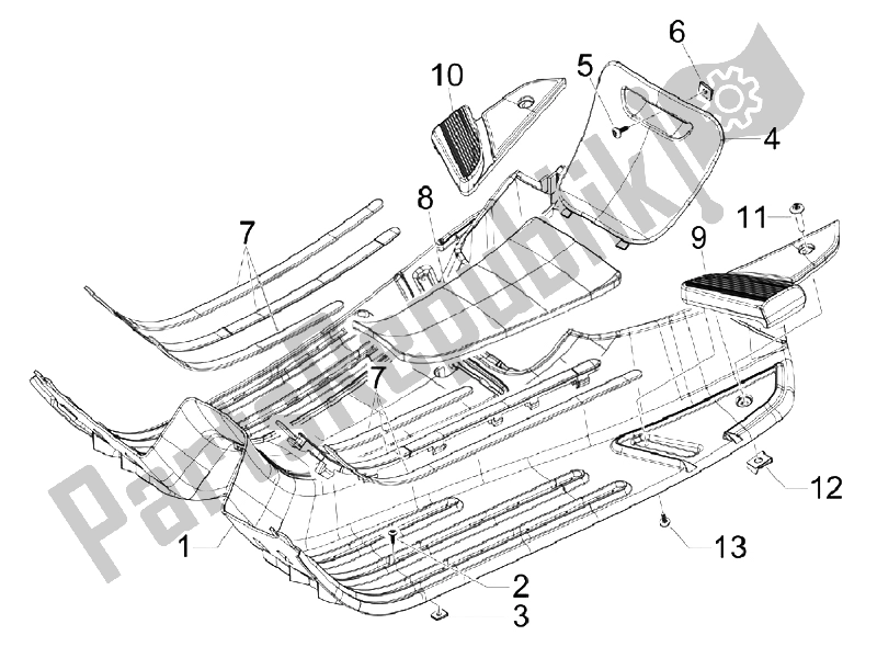 Tutte le parti per il Copertura Centrale - Poggiapiedi del Vespa S 125 4T Vietnam 2009