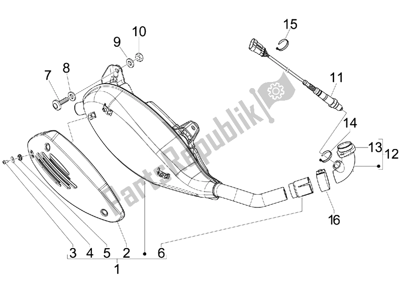 Alle onderdelen voor de Geluiddemper van de Vespa GTS 300 IE ABS China 2014