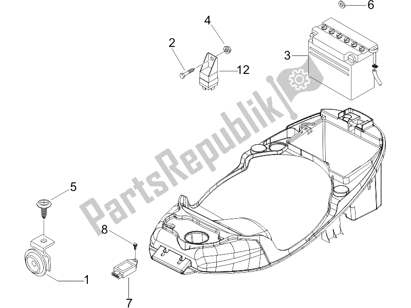 Tutte le parti per il Interruttori Del Telecomando - Batteria - Avvisatore Acustico del Vespa LXV 50 2T 2006