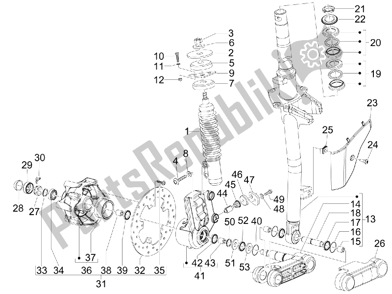 Toutes les pièces pour le Fourche / Tube De Direction - Palier De Direction du Vespa S 50 4T 4V College 2008