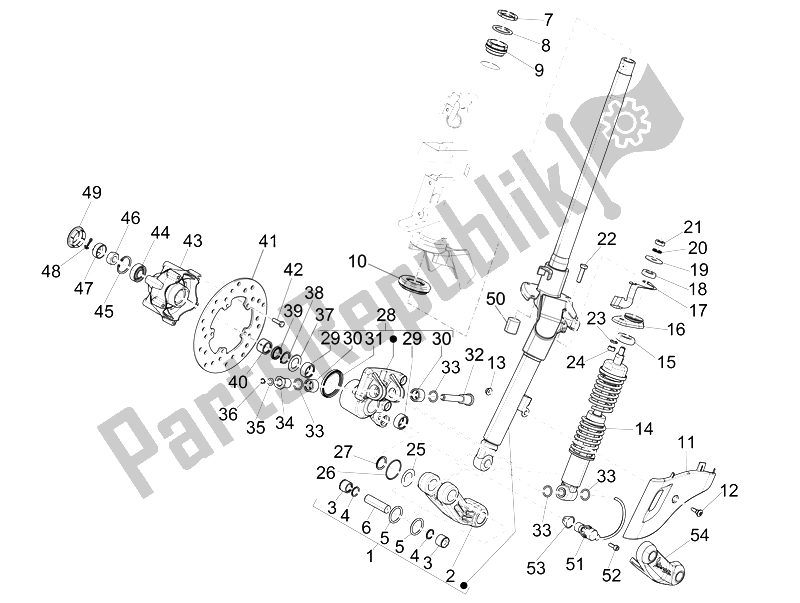 All parts for the Fork/steering Tube - Steering Bearing Unit of the Vespa Sprint 50 4T 2V 25 KMH B NL 2014