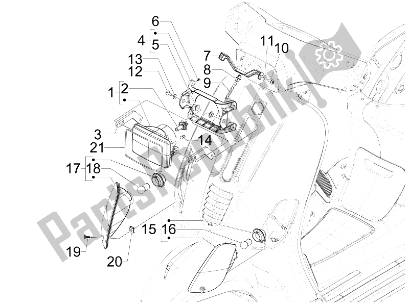 All parts for the Front Headlamps - Turn Signal Lamps of the Vespa S 125 4T IE E3 College 2009
