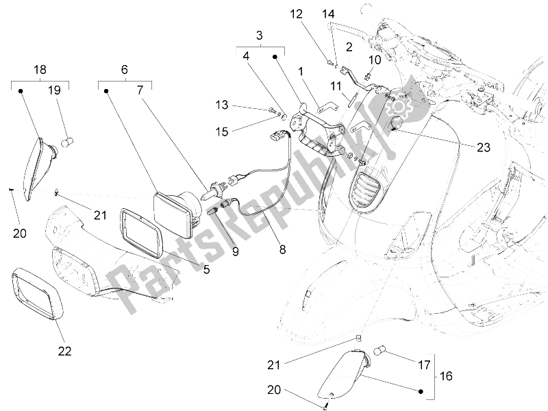 Tutte le parti per il Fari Anteriori - Indicatori Di Direzione del Vespa S 150 4T 3V IE Vietnam 2012