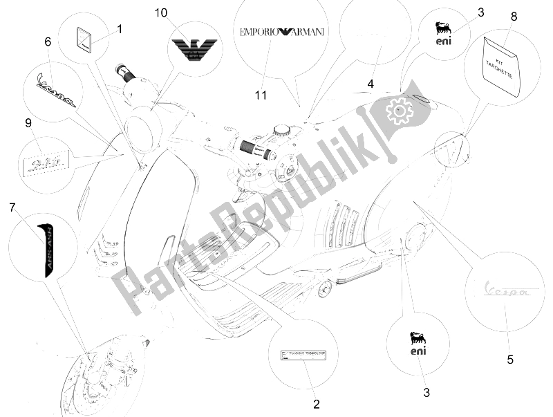 All parts for the Plates - Emblems of the Vespa 946 125 2015