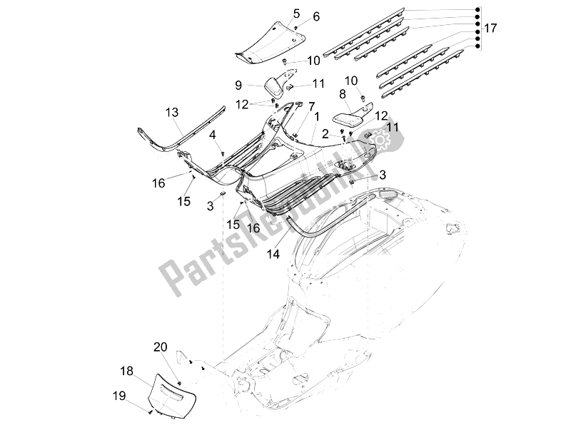 Toutes les pièces pour le Housse Centrale - Repose-pieds du Vespa Sprint 125 4T 3V IE Vietnam 2014