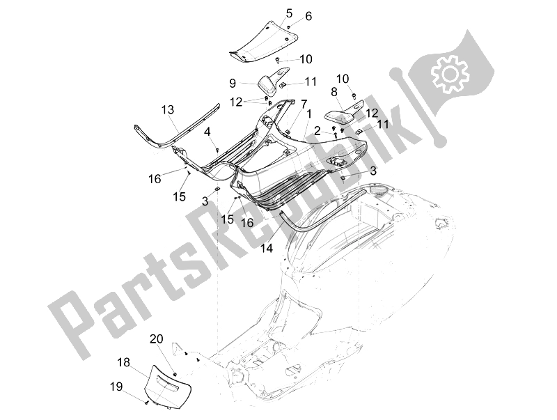 All parts for the Central Cover - Footrests of the Vespa Primavera 50 2T 2014