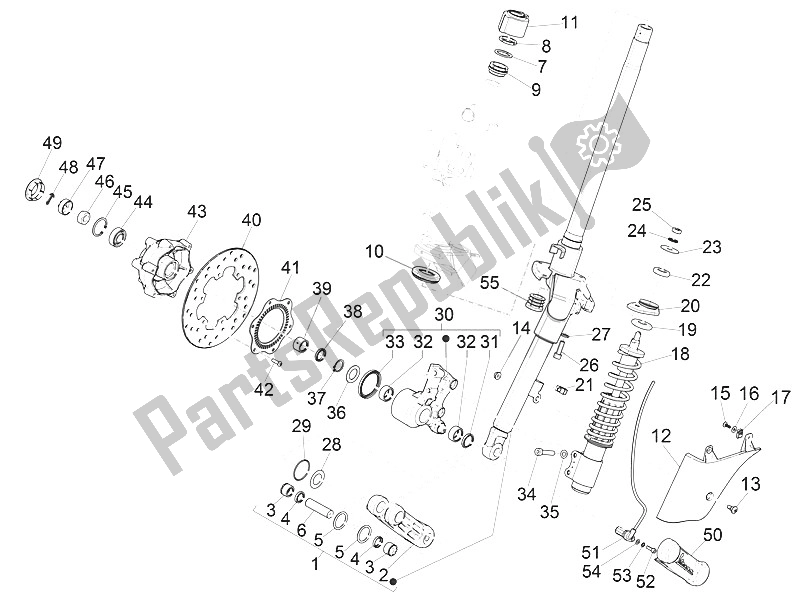 All parts for the Fork/steering Tube - Steering Bearing Unit of the Vespa Vespa GTS 125 4T E4 ABS EU 2016