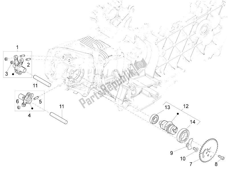 Toutes les pièces pour le Leviers à Bascule Support Unité du Vespa 125 4T 3V IE Primavera Vietnam 2014