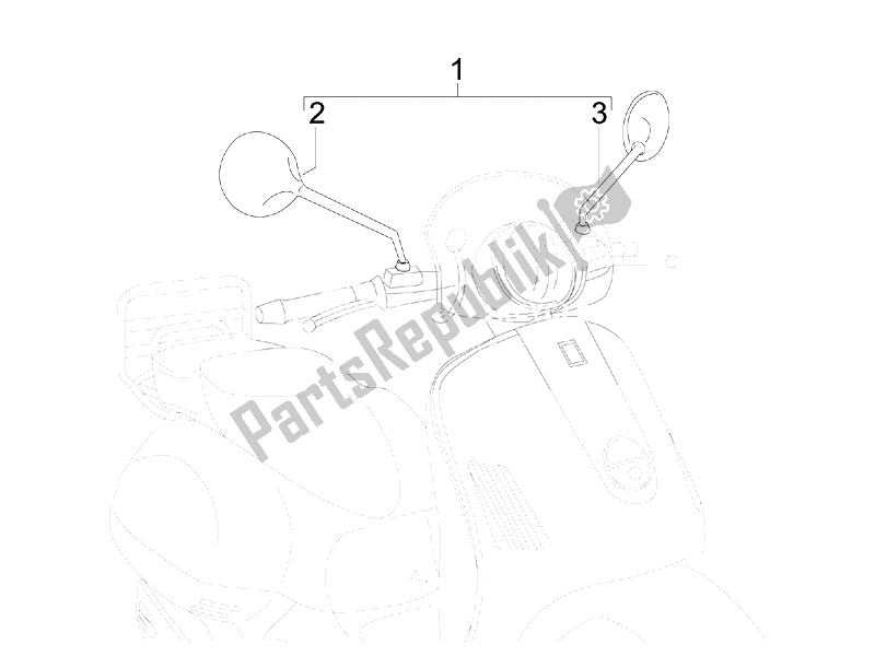 Tutte le parti per il Specchio / I Di Guida del Vespa LXV 50 2T Navy 2007