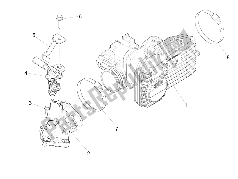 Toutes les pièces pour le Corps De Papillon - Injecteur - Tuyau Union du Vespa GTS 300 IE Super ABS USA 2014