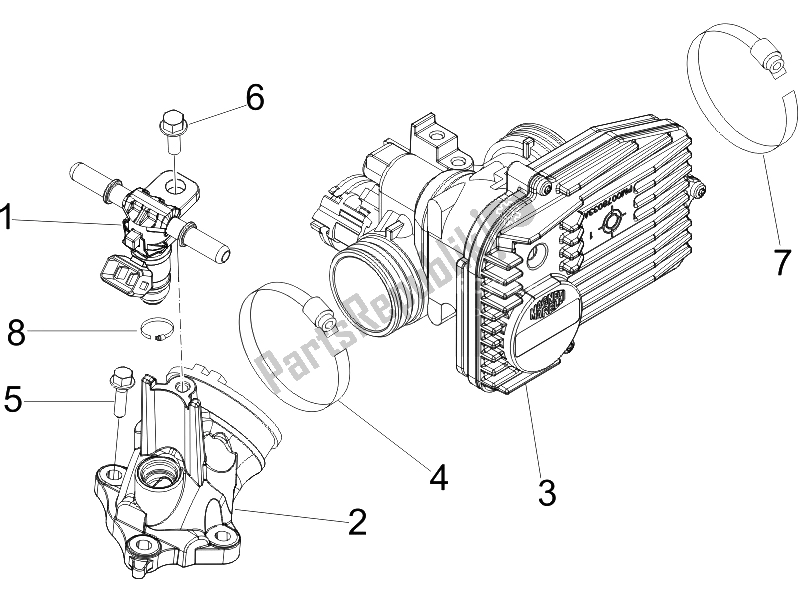 Toutes les pièces pour le Corps De Papillon - Injecteur - Tuyau Union du Vespa GTS 250 UK 2005