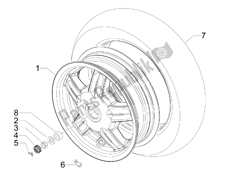 Toutes les pièces pour le Roue Arrière du Vespa LXV 125 4T Navy E3 2007
