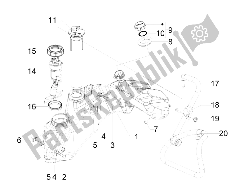 Todas las partes para Depósito De Combustible de Vespa GTS 300 IE Super USA 2009