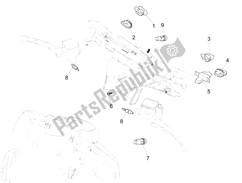 All parts for the Selectors - Switches - Buttons of the Vespa Vespa GTS 300 IE Super ABS USA 2014