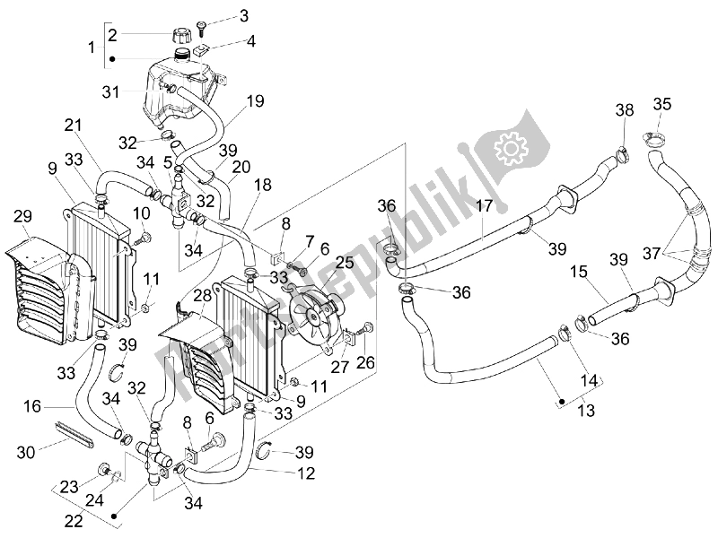 Toutes les pièces pour le Système De Refroidissement du Vespa GTS 300 IE Super USA 2009