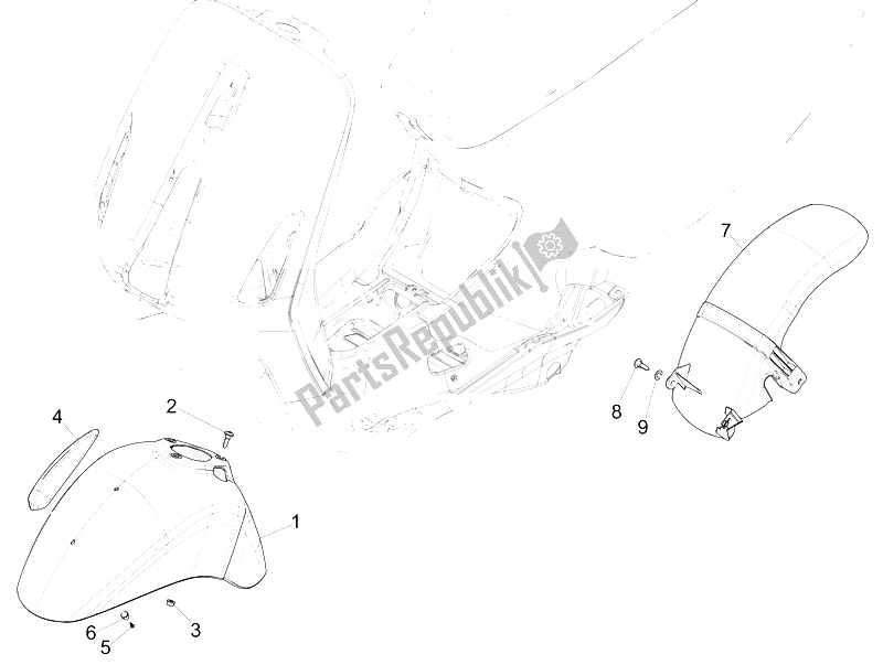 Todas las partes para Carcasa De La Rueda - Guardabarros de Vespa 150 4T 3V IE Primavera China 2015