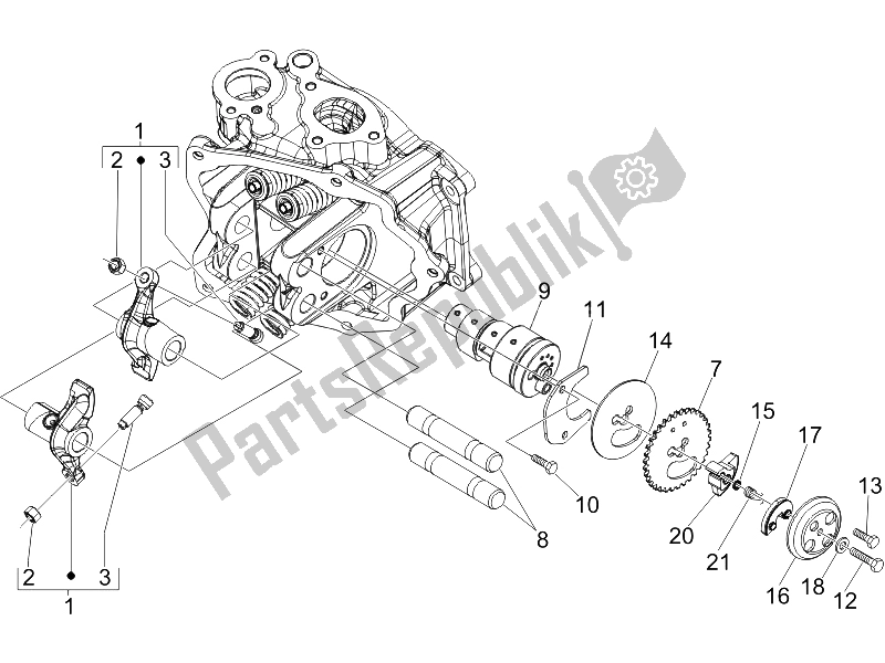 All parts for the Rocking Levers Support Unit of the Vespa LX 150 4T IE E3 2009