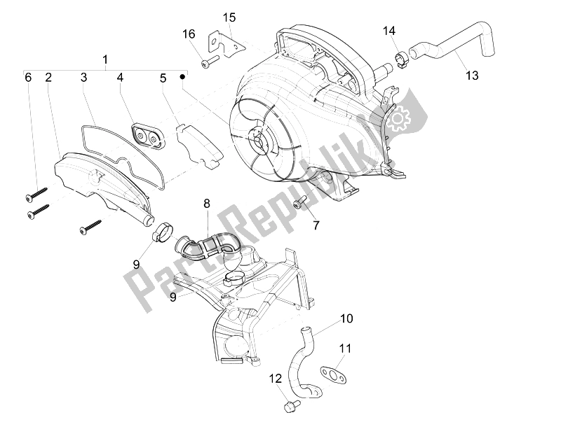 Tutte le parti per il Air Box Secondario del Vespa 50 4T 2V 52 KMH B NL 2014