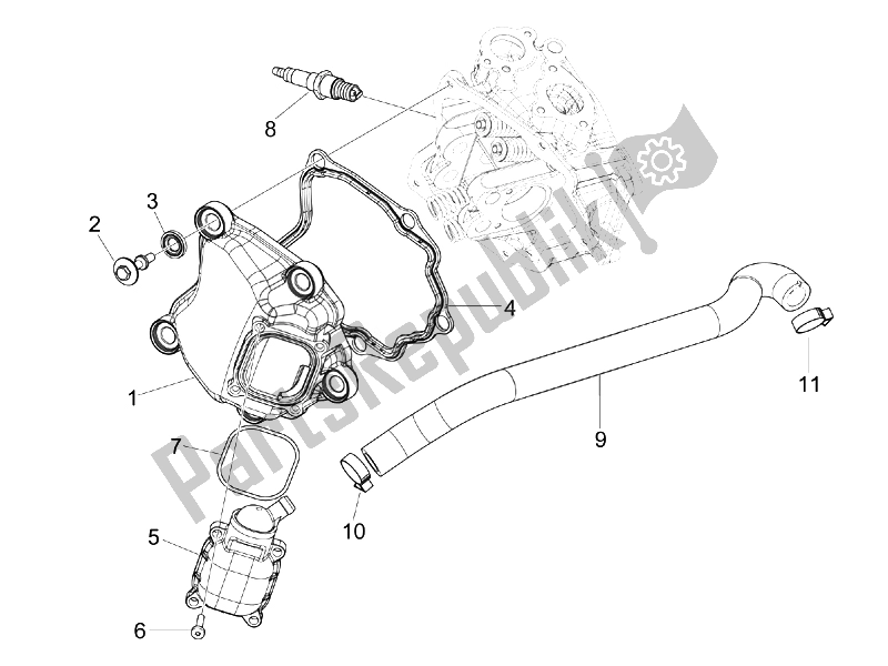 Toutes les pièces pour le Le Couvre-culasse du Vespa GTS 300 IE Super ABS USA 2014