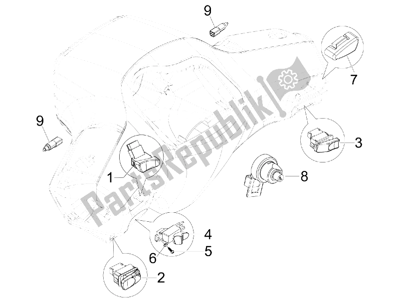 Tutte le parti per il Selettori - Interruttori - Pulsanti del Vespa S 150 4T 2008