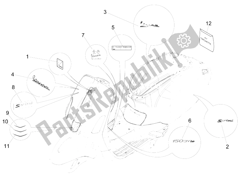 Toutes les pièces pour le Plaques - Emblèmes du Vespa 150 Sprint 4T 3V IE Vietnam 2015