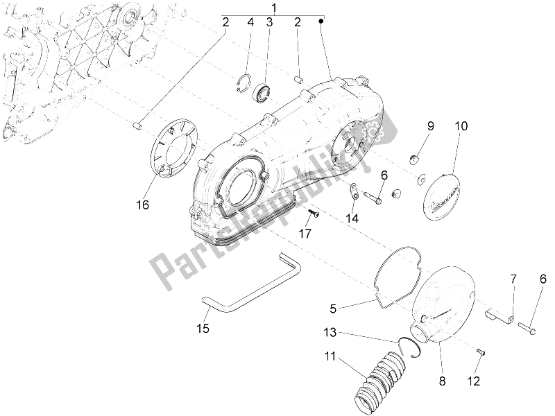 Toutes les pièces pour le Couvercle De Carter - Refroidissement Du Carter du Vespa Vespa S 125 4T 3V E3 IE Asia 2012