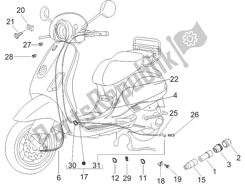 Todas las partes para Transmisiones de Vespa LXV 50 2T CH 2006