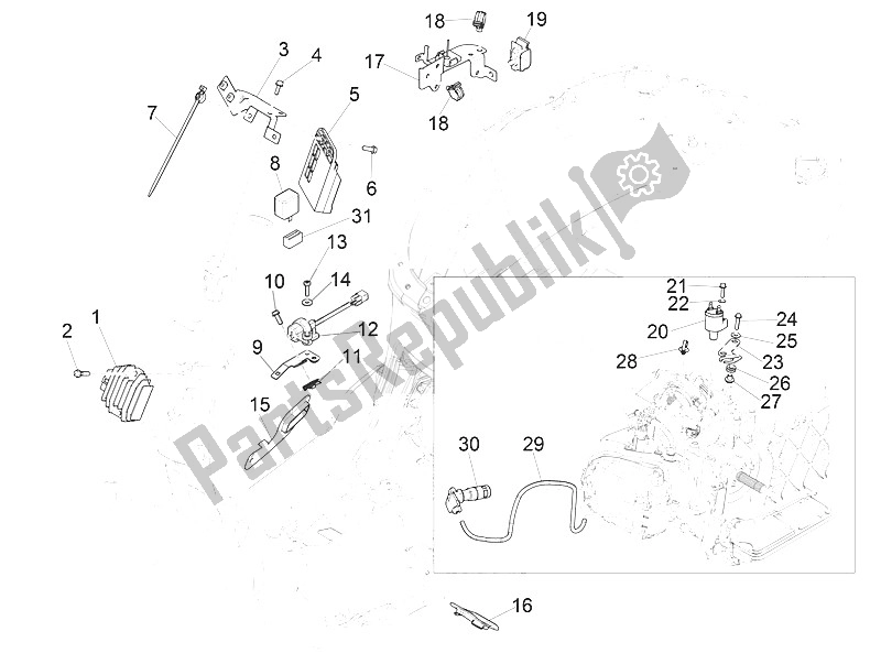 Alle onderdelen voor de Spanningsregelaars - Elektronische Regeleenheden (ecu) - H. T. Spoel van de Vespa Vespa Sprint Iget 125 4T 3V ABS EU 2016