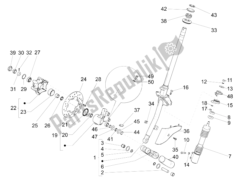 Toutes les pièces pour le Fourche / Tube De Direction - Palier De Direction du Vespa LX 125 4T IE E3 2009