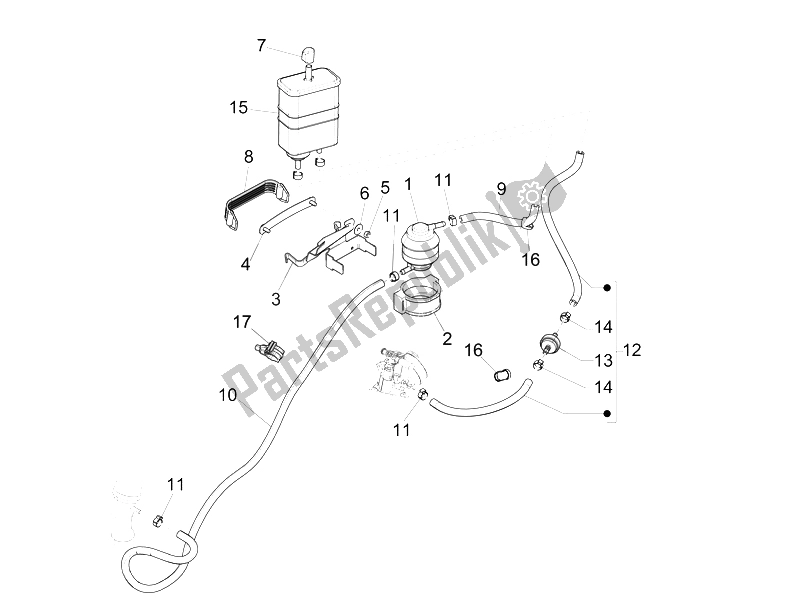 Alle onderdelen voor de Anti-percolatiesysteem van de Vespa Vespa 946 150 4T 3V ABS Armani Asia 2015