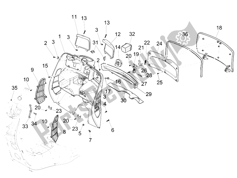 Tutte le parti per il Vano Portaoggetti Anteriore - Pannello Di Protezione Per Le Ginocchia del Vespa GTS Super 150 IE 4T 3V 2014