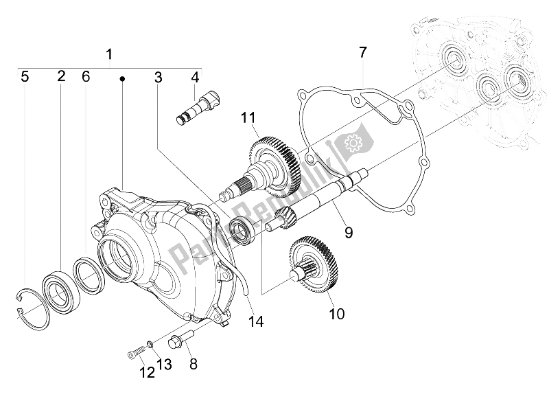 Tutte le parti per il Unità Di Riduzione del Vespa S 150 4T 2008