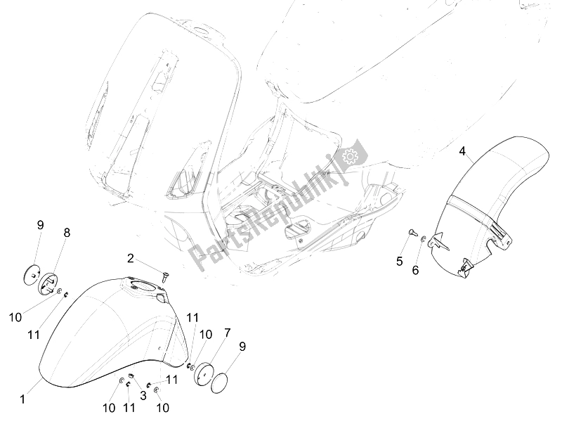 Toutes les pièces pour le Logement De Roue - Garde-boue du Vespa 150 Sprint 4T 3V IE USA 2014