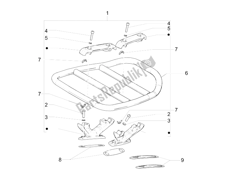 All parts for the Rear Luggage Rack of the Vespa Vespa 946 150 4T 3V ABS Armani Asia 2015