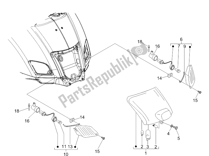 Todas las partes para Faros Traseros - Luces Intermitentes de Vespa GTV 250 IE UK 2006