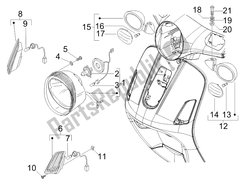 Toutes les pièces pour le Phares Avant - Clignotants du Vespa LX 150 4T USA 2006