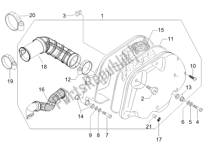 Toutes les pièces pour le Filtre à Air du Vespa GTV 125 4T E3 2006