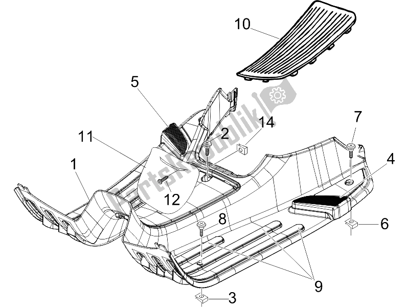 All parts for the Central Cover - Footrests of the Vespa LX 150 4T USA 2006