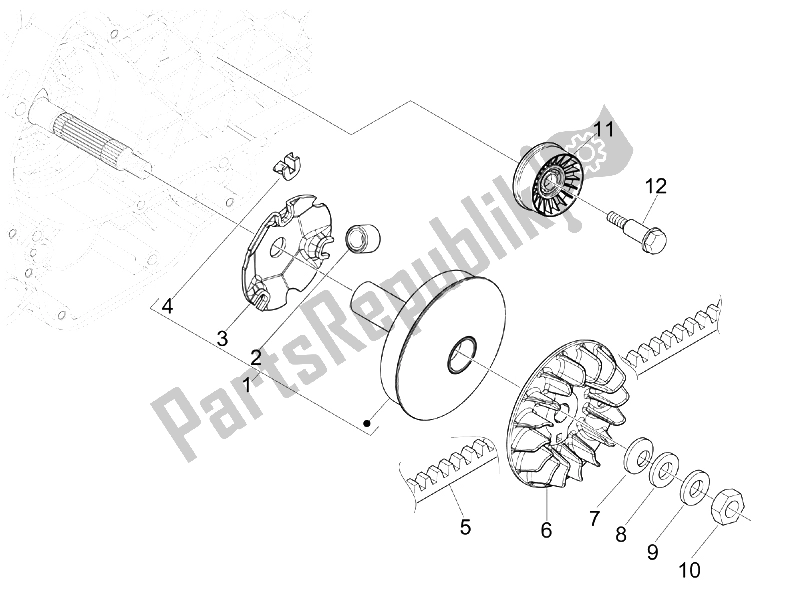 All parts for the Driving Pulley of the Vespa GTS 300 IE USA 2009