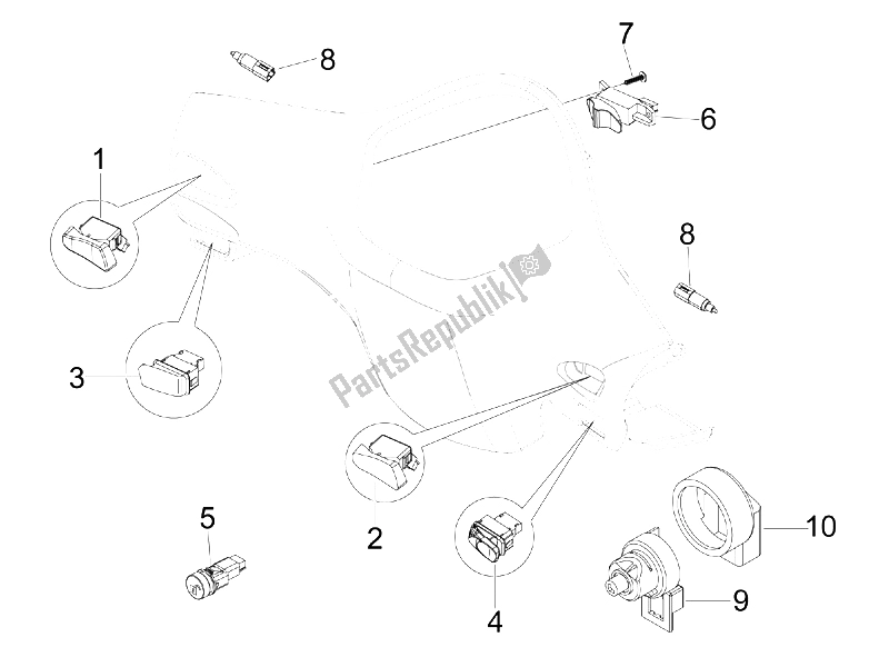 All parts for the Selectors - Switches - Buttons of the Vespa GTS 300 IE Touring 2011