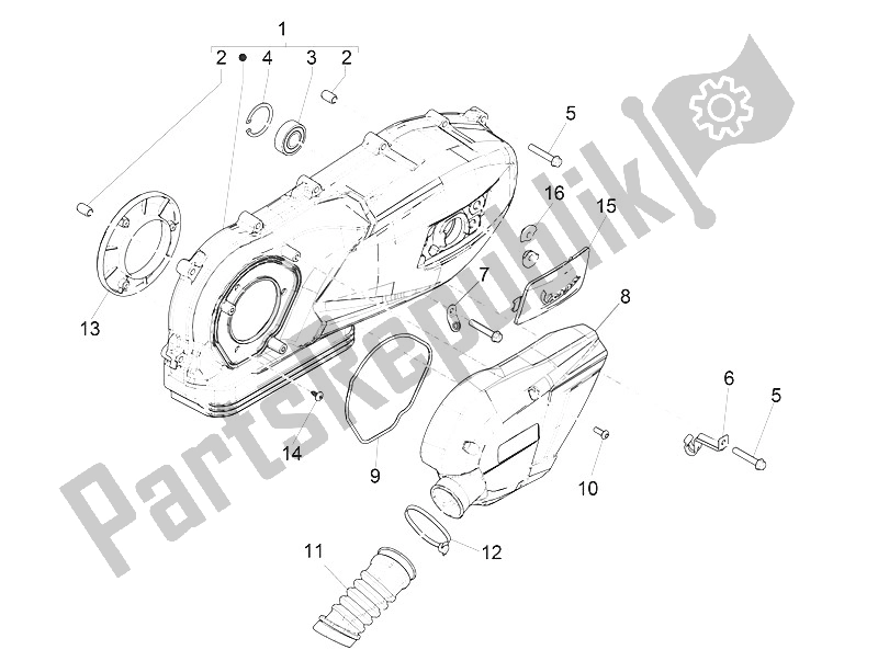 All parts for the Crankcase Cover - Crankcase Cooling of the Vespa Vespa Sprint Iget 125 4T 3V ABS EU 2016