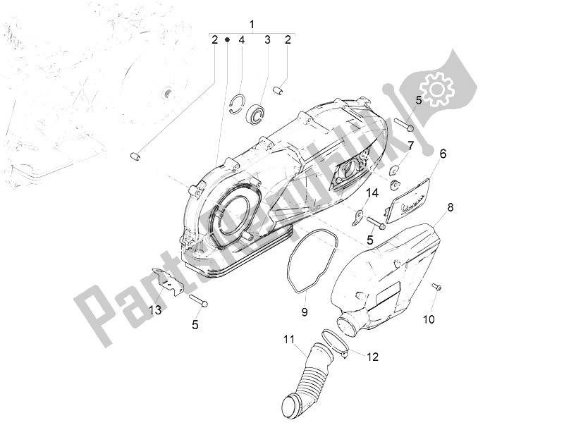 All parts for the Crankcase Cover - Crankcase Cooling of the Vespa Vespa GTS 125 4T E4 ABS EU 2016