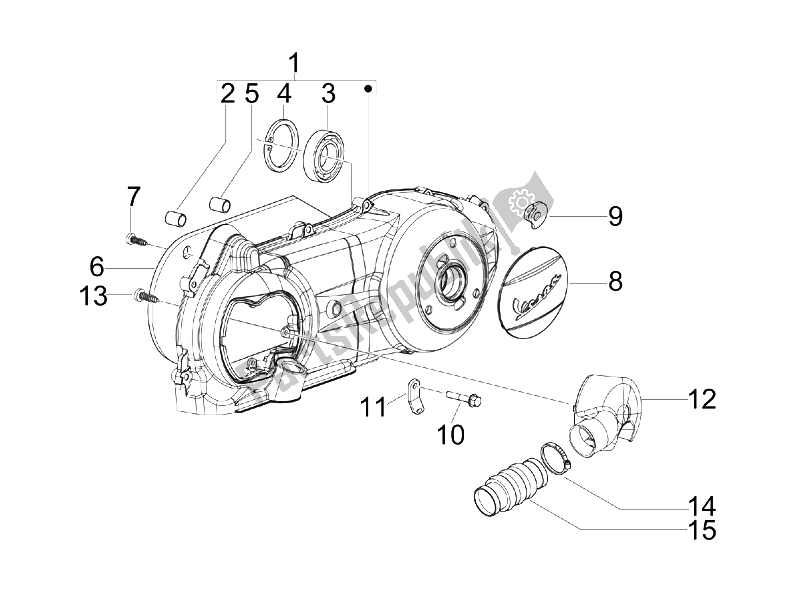 Toutes les pièces pour le Couvercle De Carter - Refroidissement Du Carter du Vespa S 125 4T IE E3 College 2009